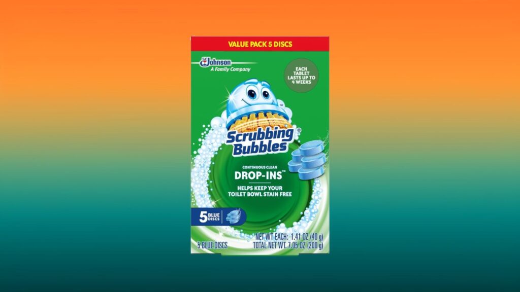 green box of Scrubbing Bubbles drop in toilet cleaners