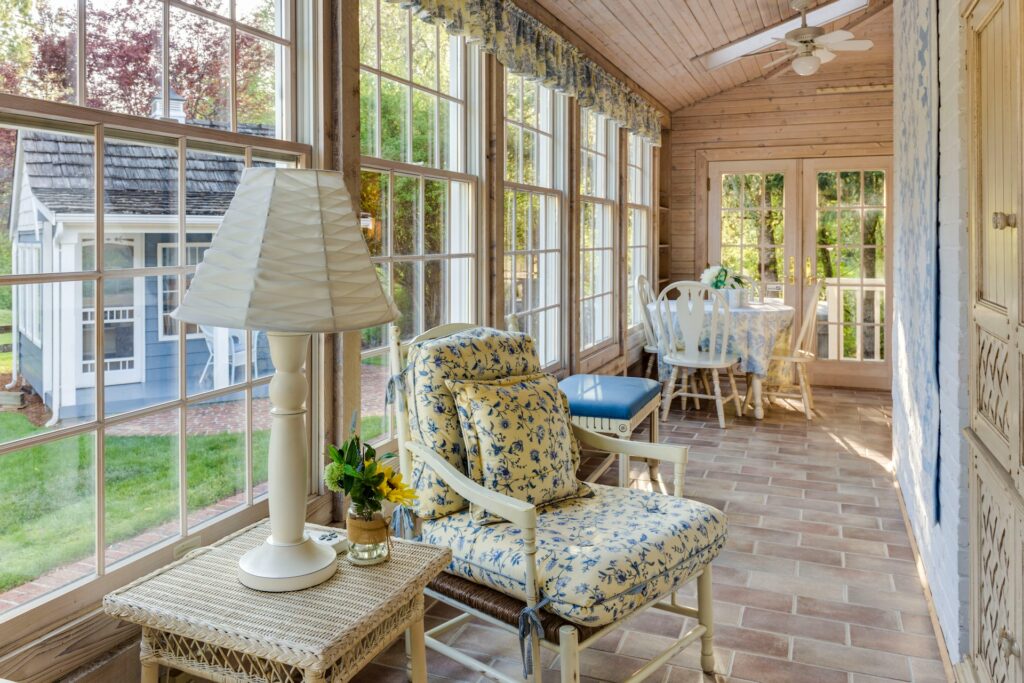 Enclosed sunroom with vintage decor