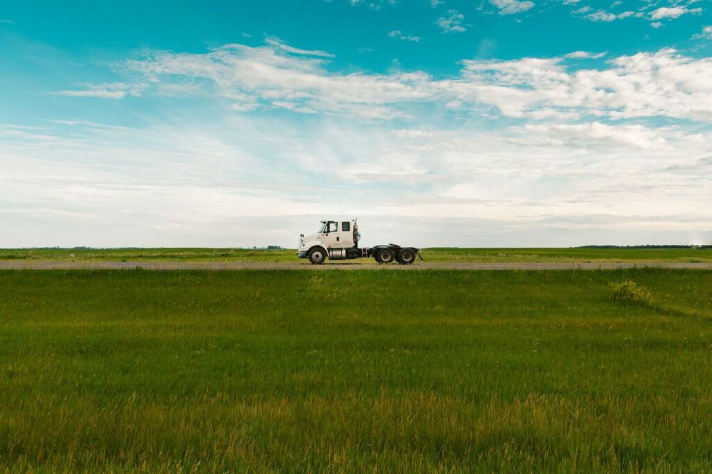 A semi-truck on the road in Montana