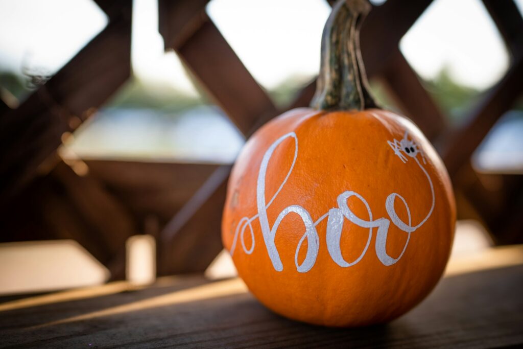 pumpkin painted with the word 