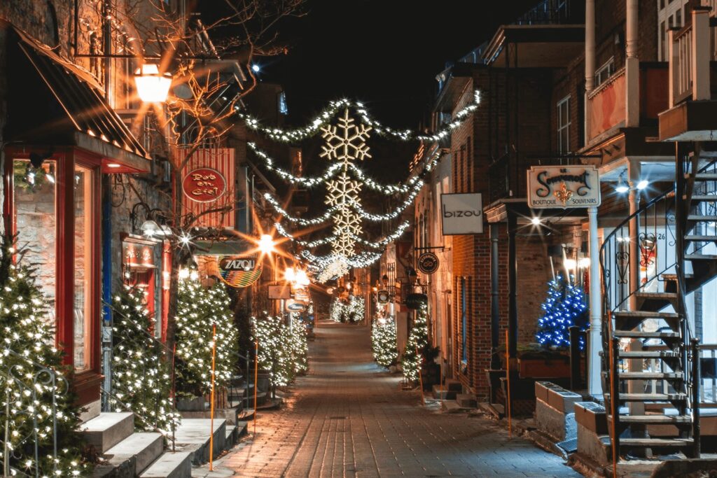 Elegant Decor Ideas - a street decorated with holiday lights