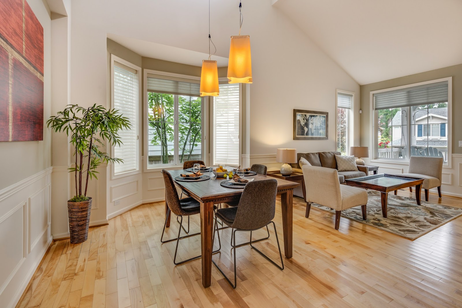 staged dining area