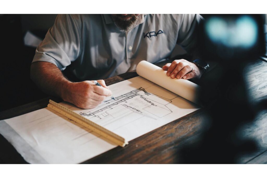 An architect working on a technical drawing during preconstruction.