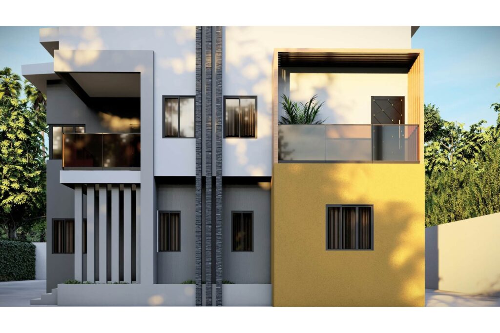 A duplex with differently designed residential units