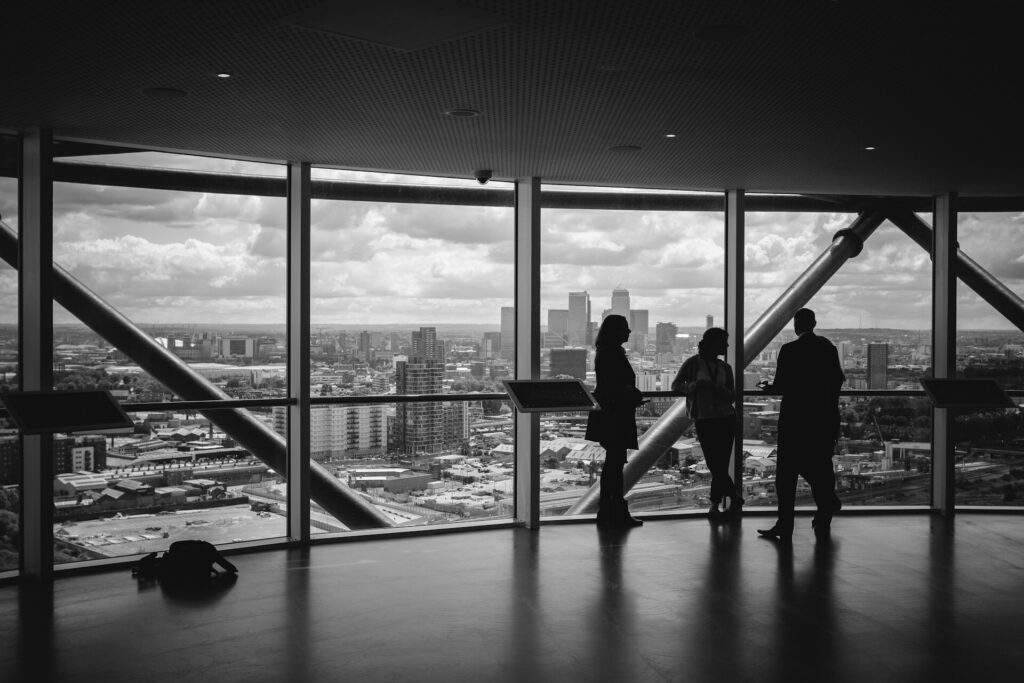 black and white photo of workers