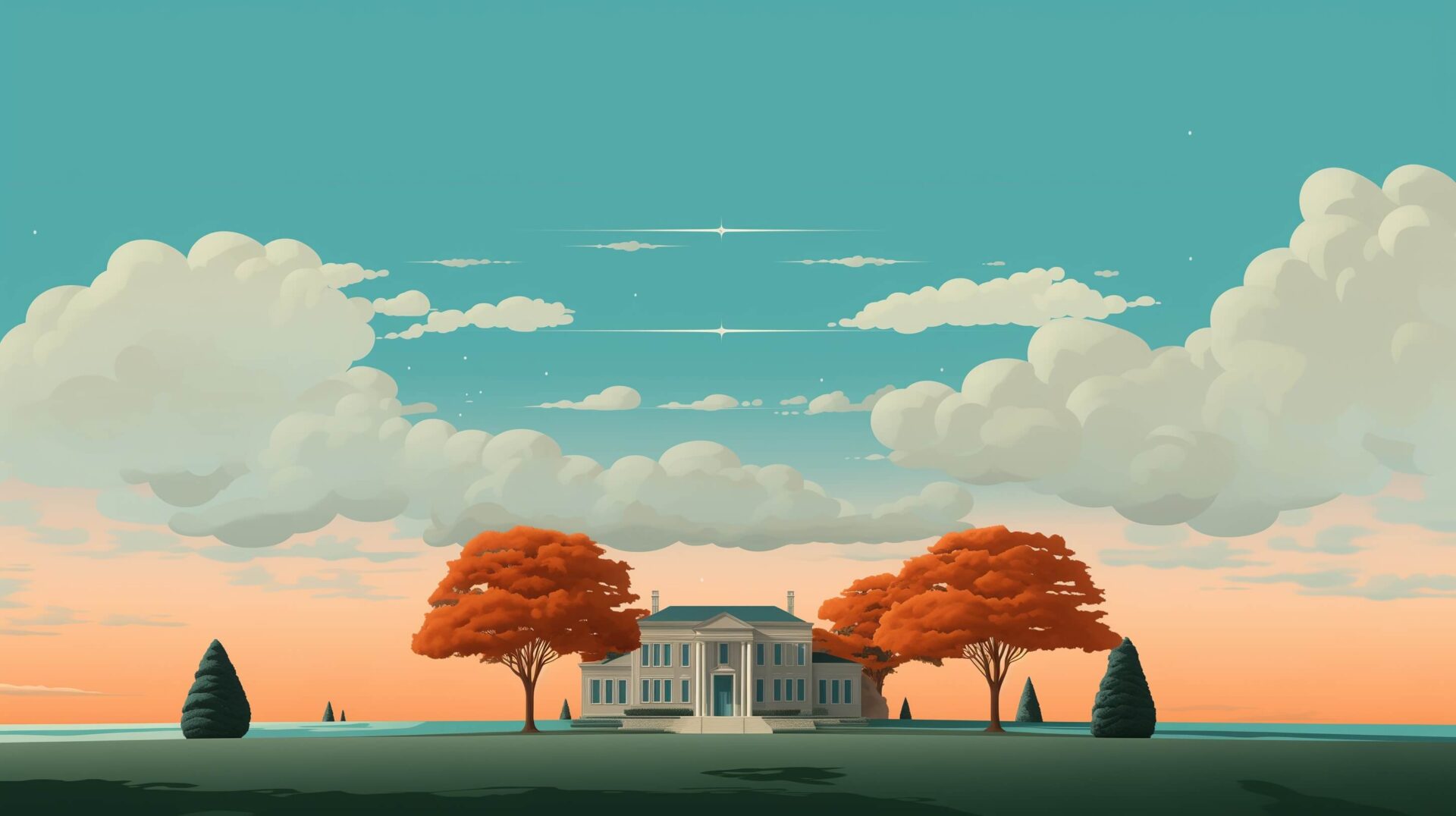 mansion on a large piece of land with trees