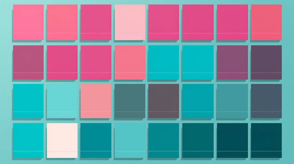 different color swatches on a teal wall