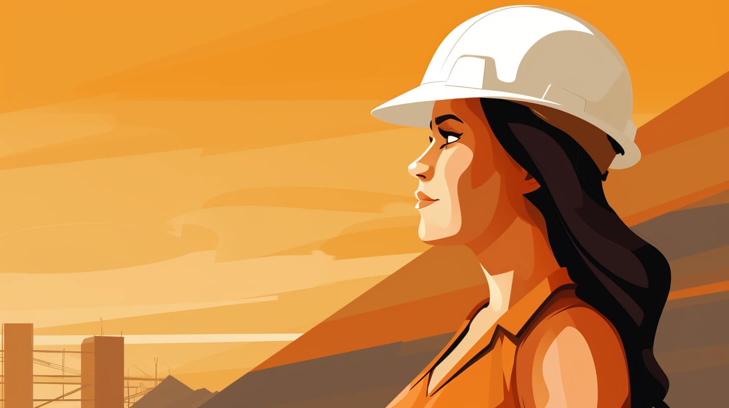close up of a woman wearing a white hard hat