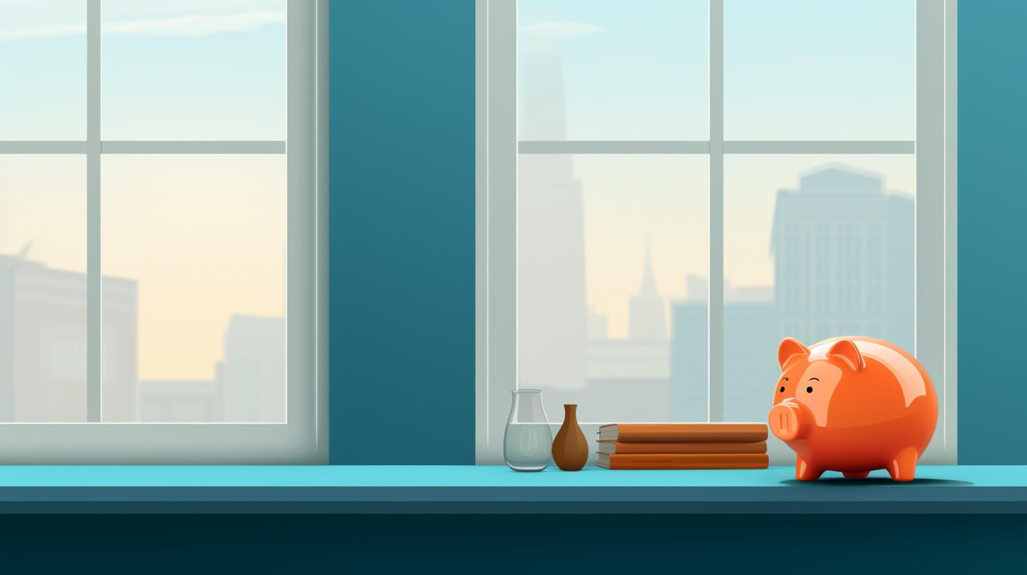 orange piggy bank and folders on a table