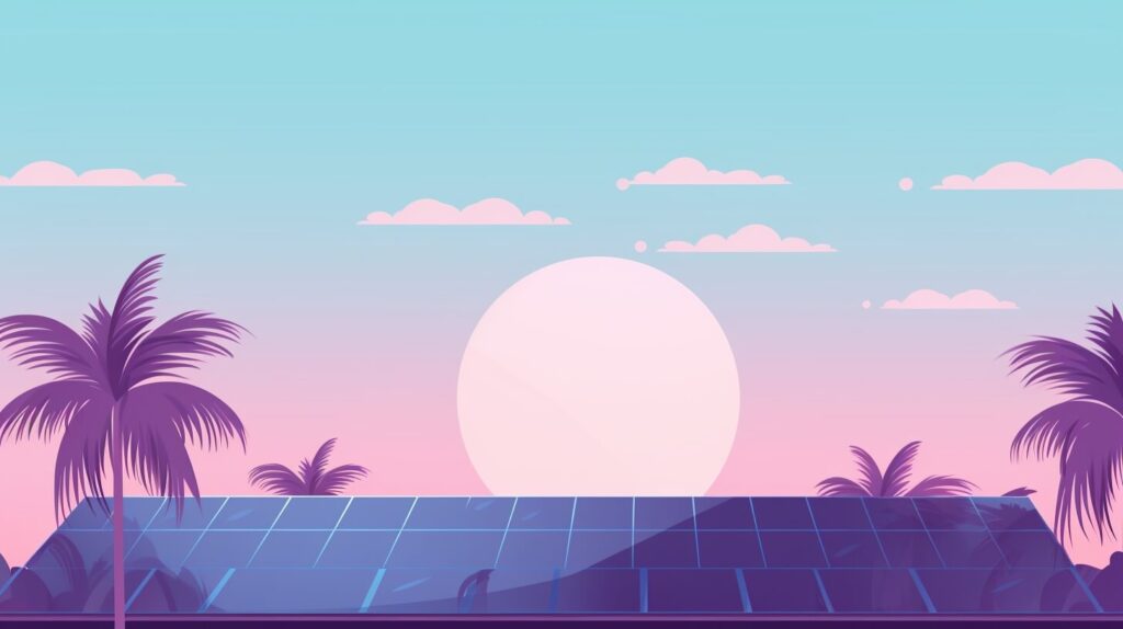 solar panels on top of a roof with palm trees near by