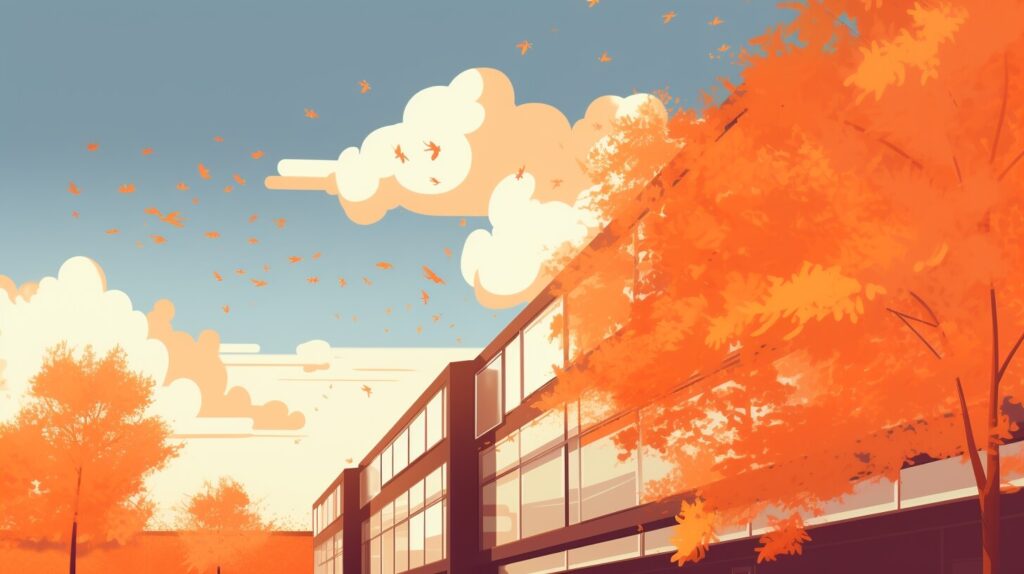 brown building with orange trees