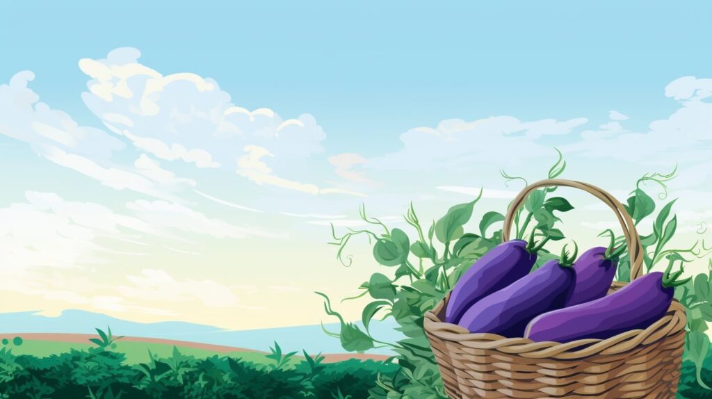 purple vegetables in a brown wicker basket on the ground