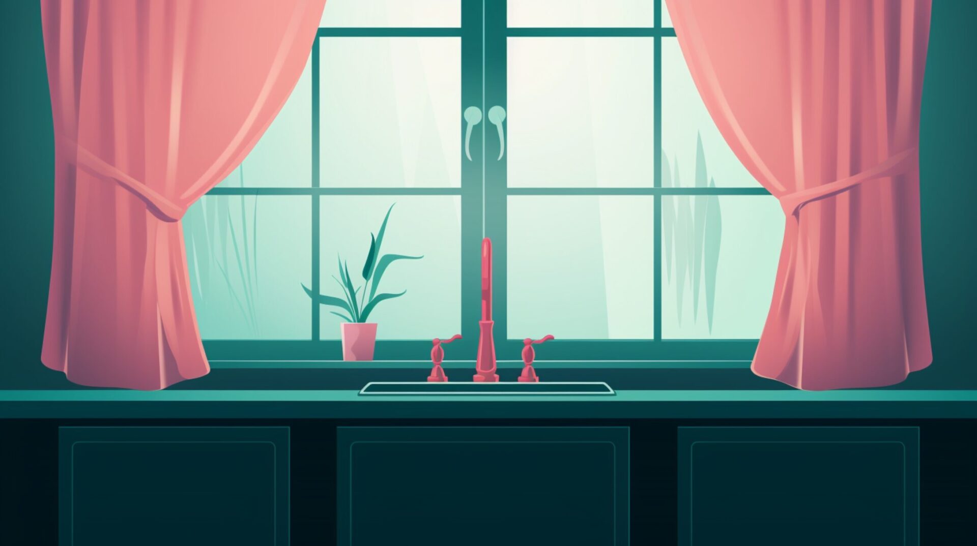 kitchen sink with pink kitchen curtains