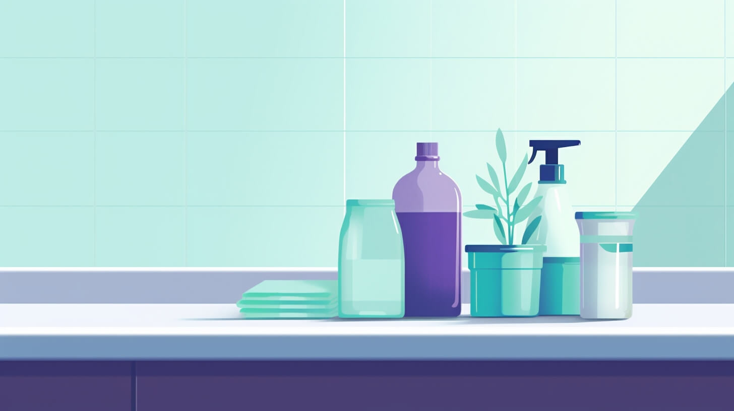 cleaning supplies on a counter
