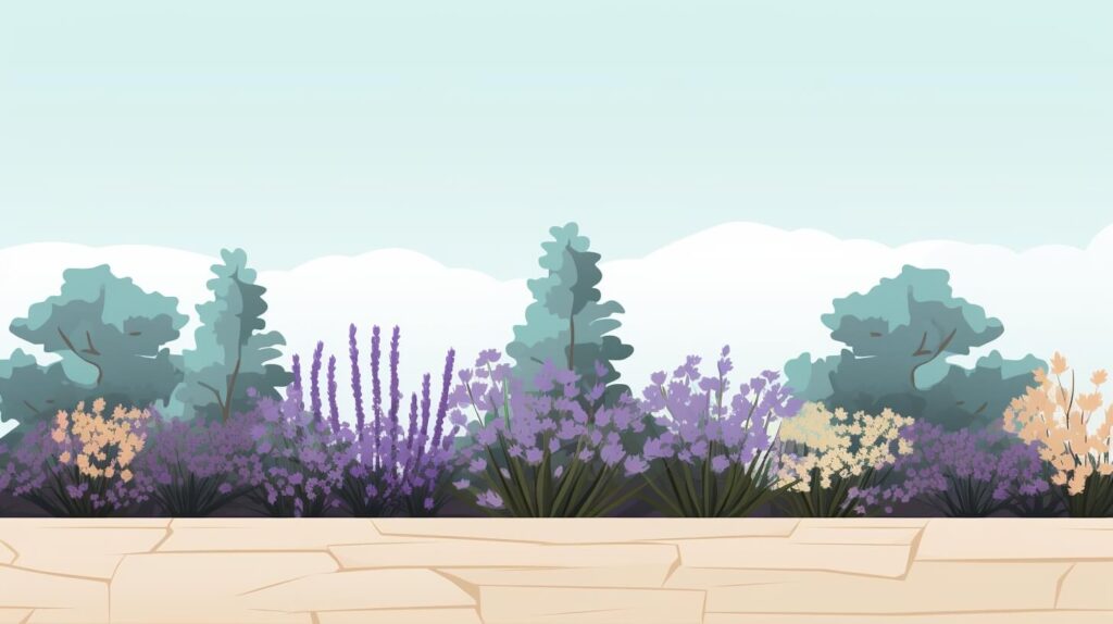 flowers and shrubs in a wooden garden bed