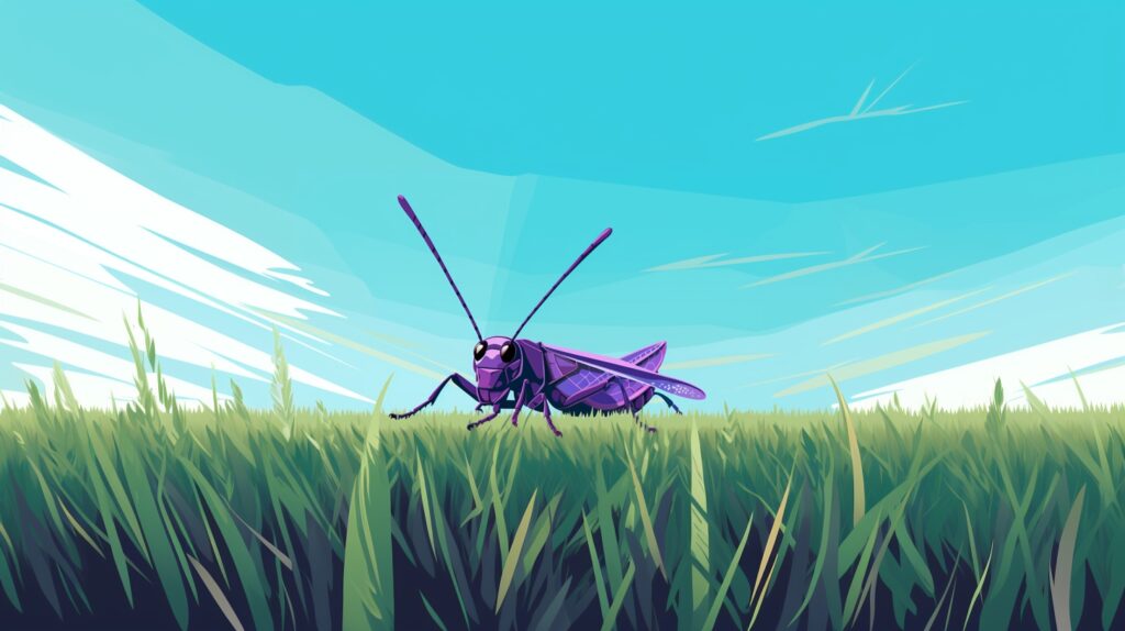 purple grasshopper sitting on the grass