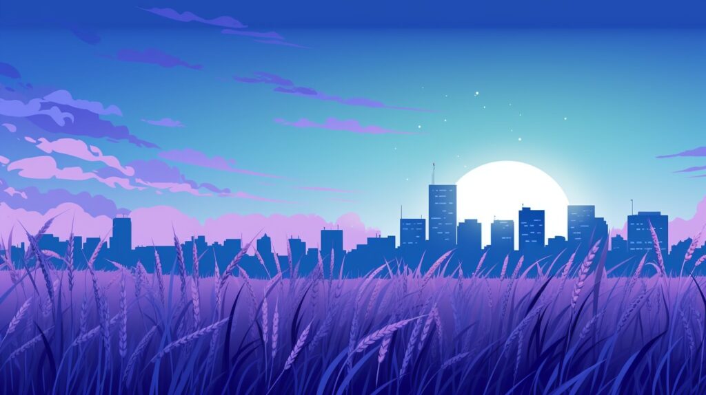 crop field with the city skyline behind it