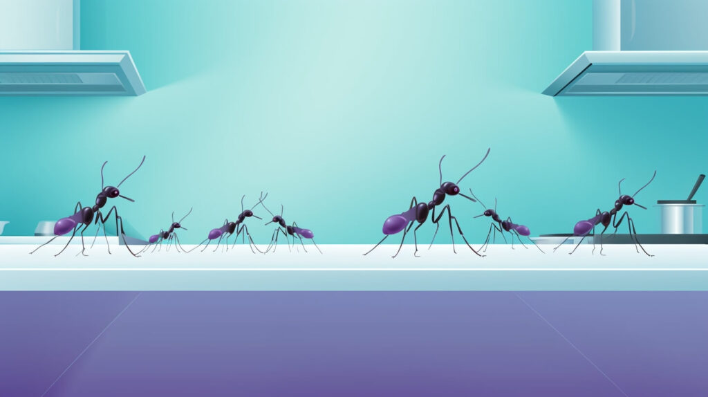 ants crawling on a kitchen counter