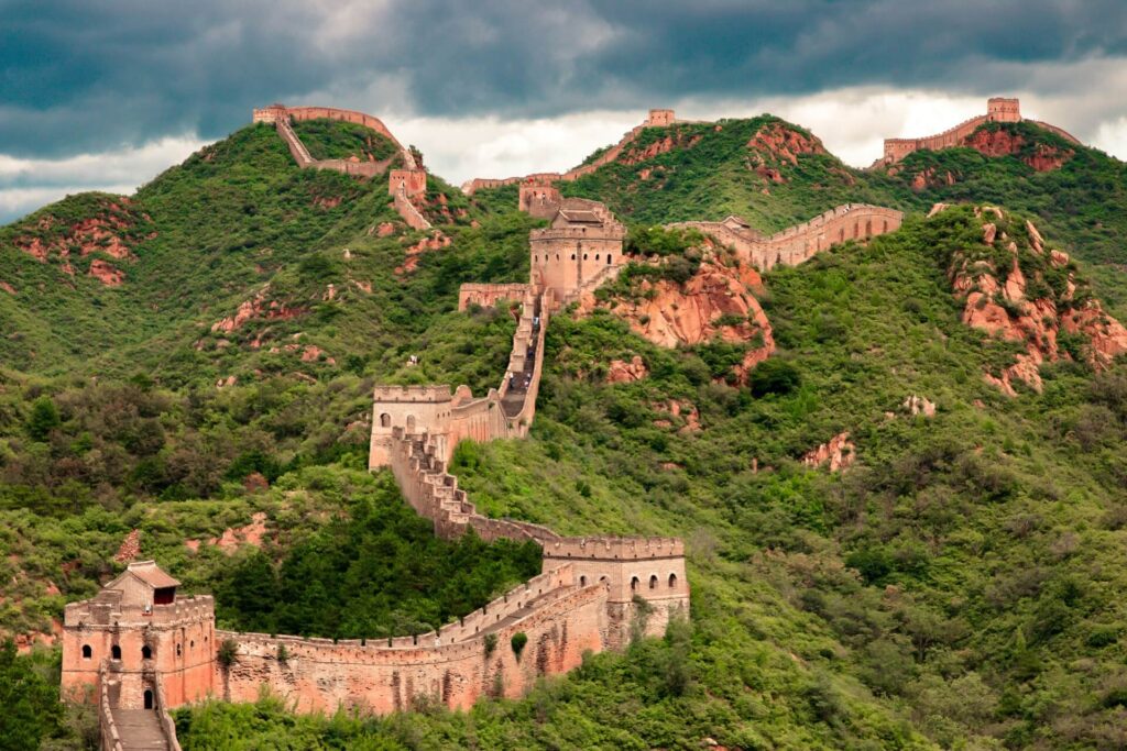 A section of the Great Wall of China viewed from afar