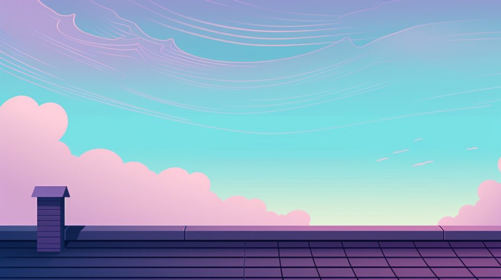 roof of a home with a sunset behind it
