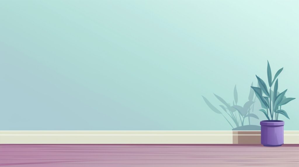 clean white baseboards along a teal wall with a potted plant on the floor
