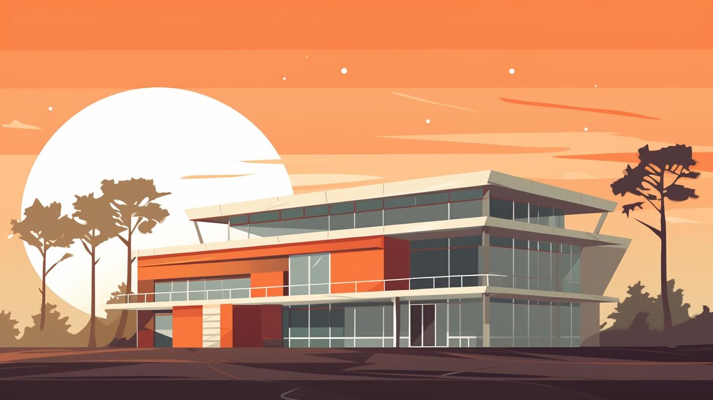 a concrete and glass building