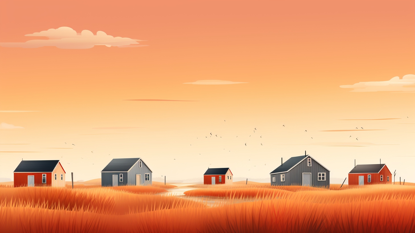 several orange and gray tiny homes in a tiny home community