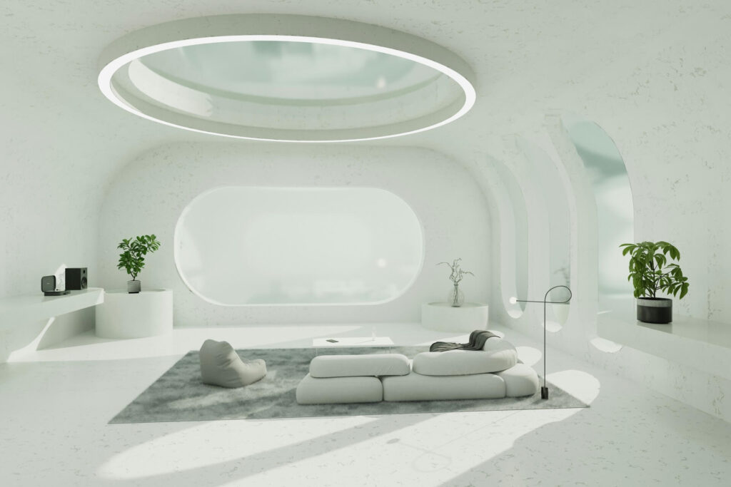 A minimalist living room. 