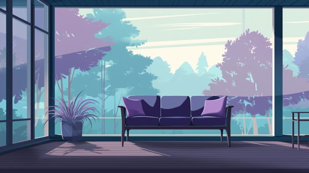 a screened in porch with a couch