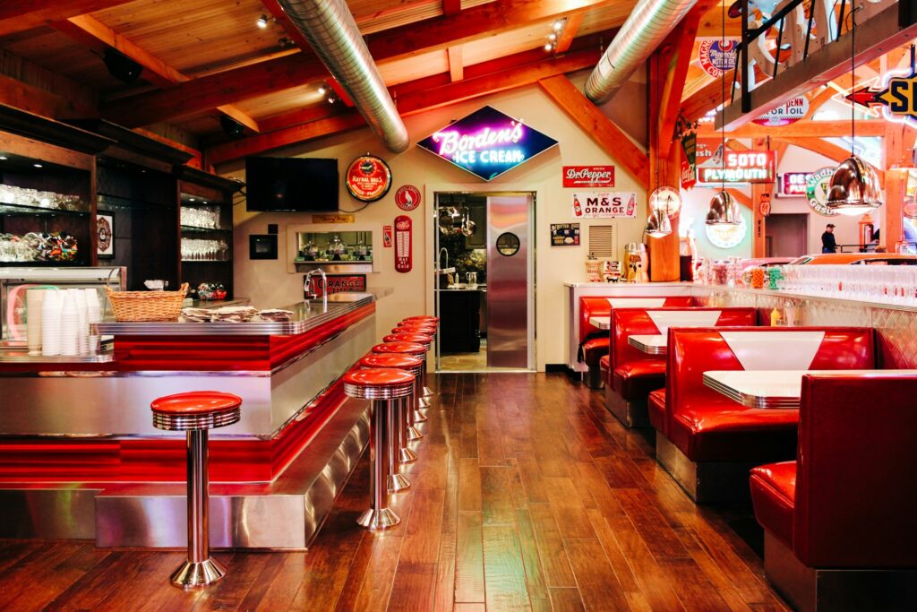A diner with retro decor.