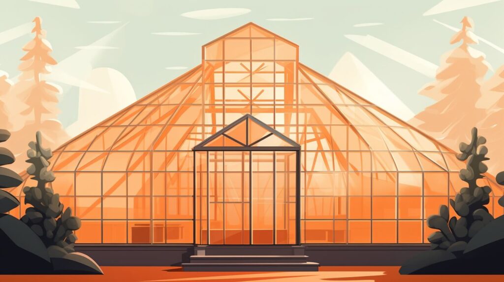 orange greenhouse surrounded by trees