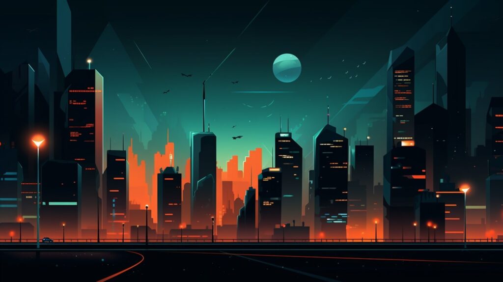 a busy city at night