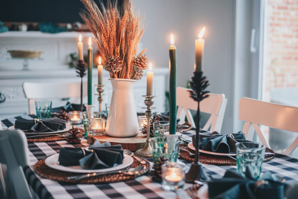 Thanksgiving table with candles.