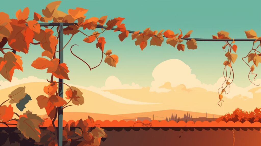 plants and leaves growing along a pole
