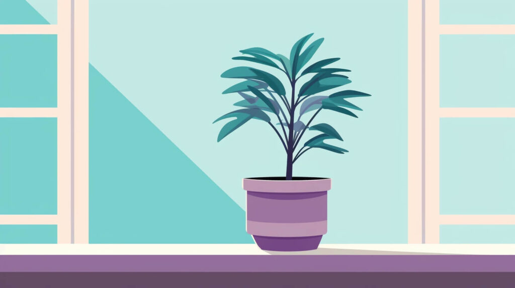a green house plant in a purple pot