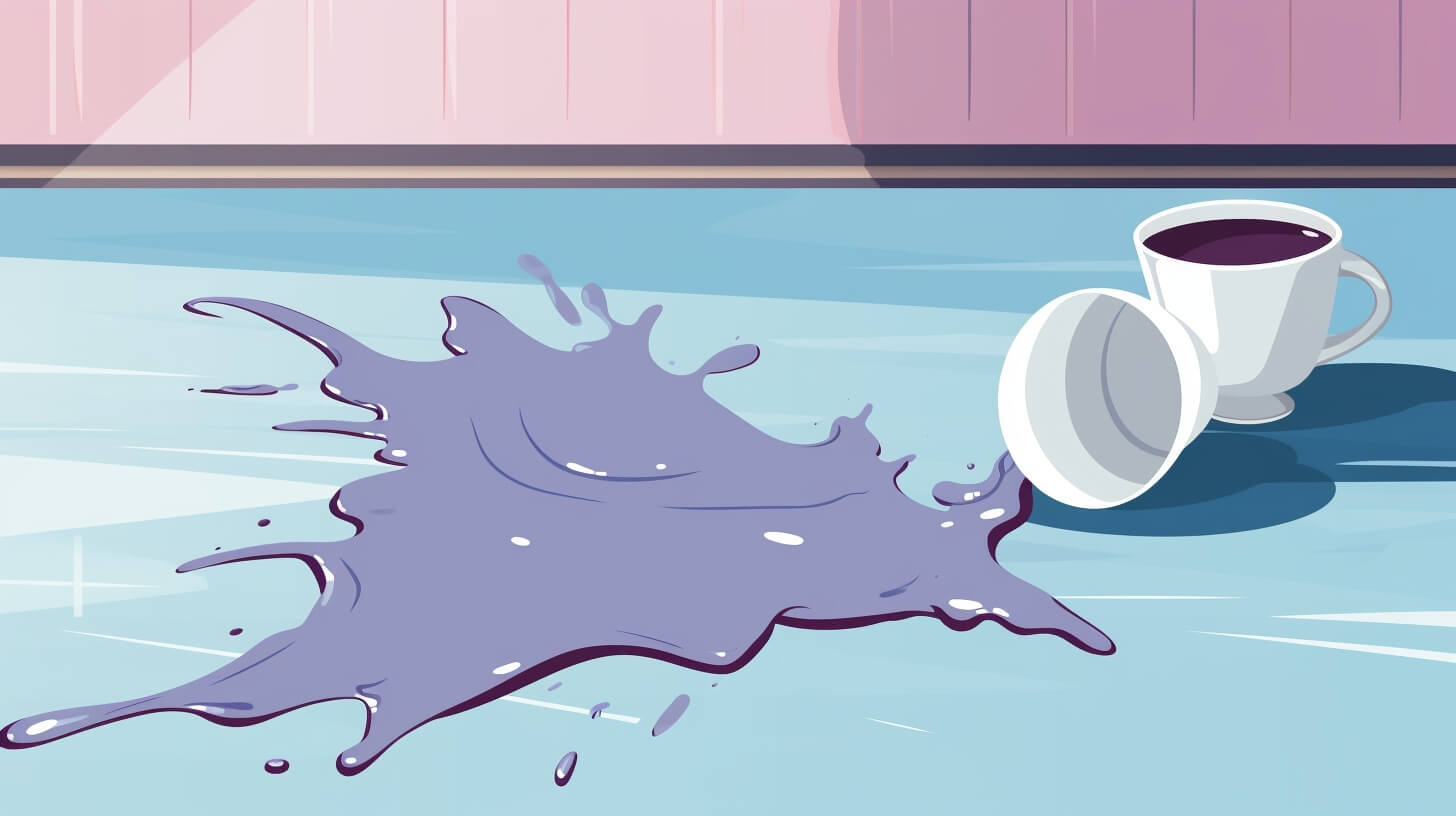 white cup spilling purple liquid on the floor