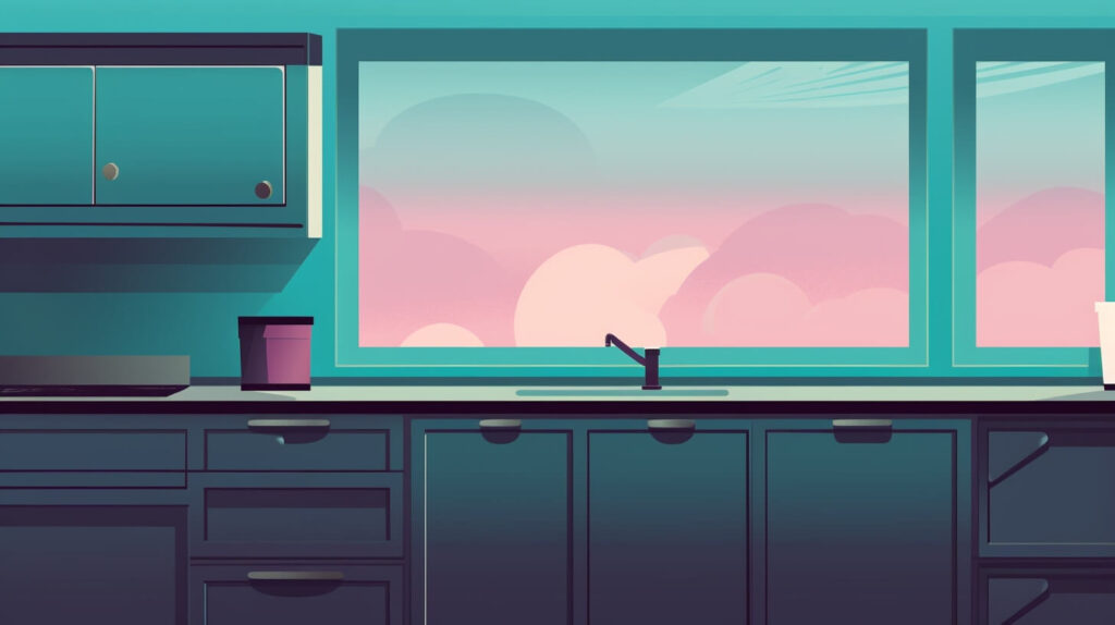 dark kitchen cabinets next to a window