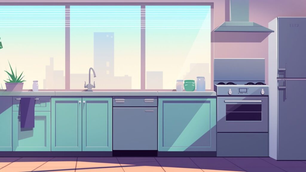 purple and teal kitchen