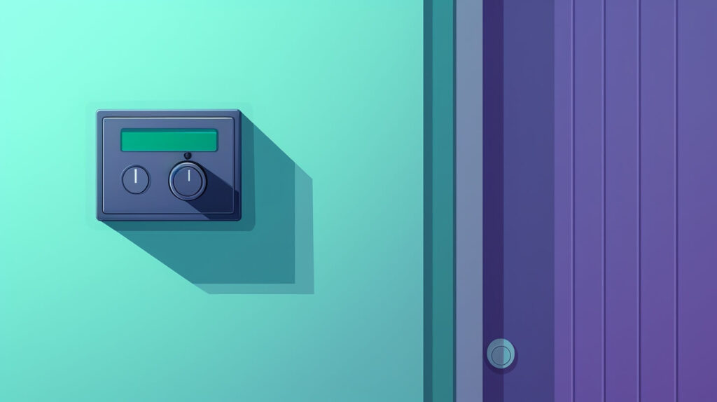 dark gray digital thermostat on the wall