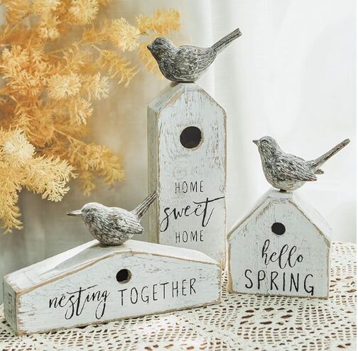 For rustic, vintage charm, these little birdhouses hit the note.