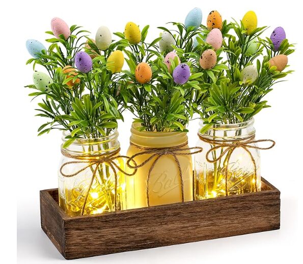 Celebrate easter with this stylish wooden tray of mason jars and florals.