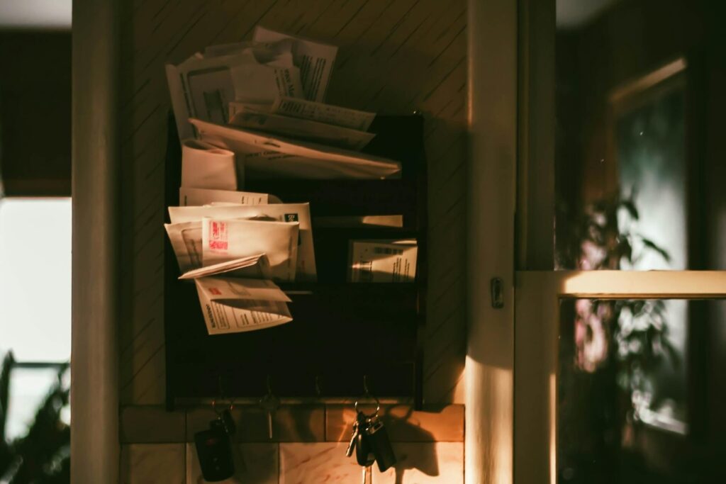 an organizer for utility bills hanging on a wall