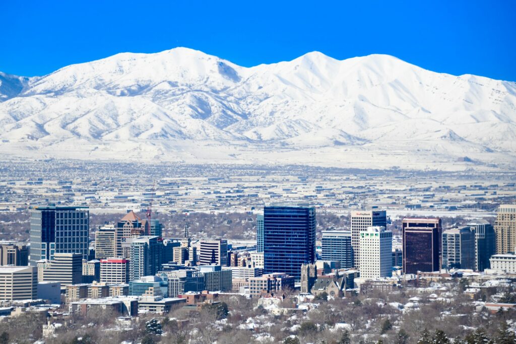 The skyline of Salt Lake City taken from the East Bench and upper Avenues