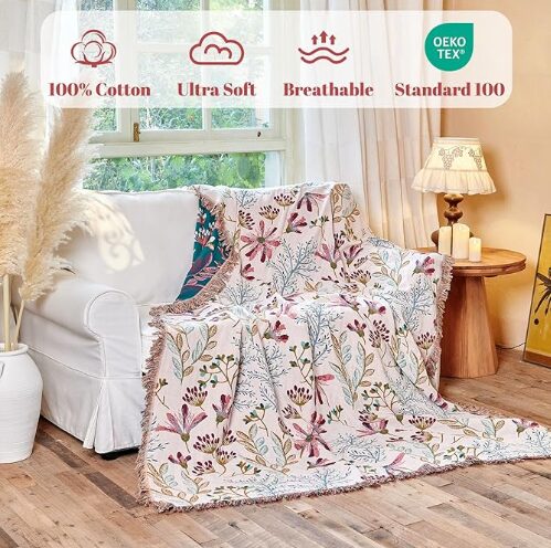 Blend pinks with teal and added fringing for a very trendy spring throw.