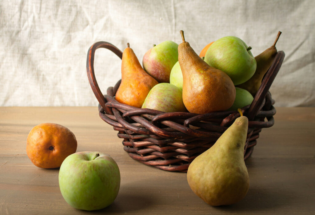 Apples and pears produce ethylene gas and should not be stored with sensitive fruits.