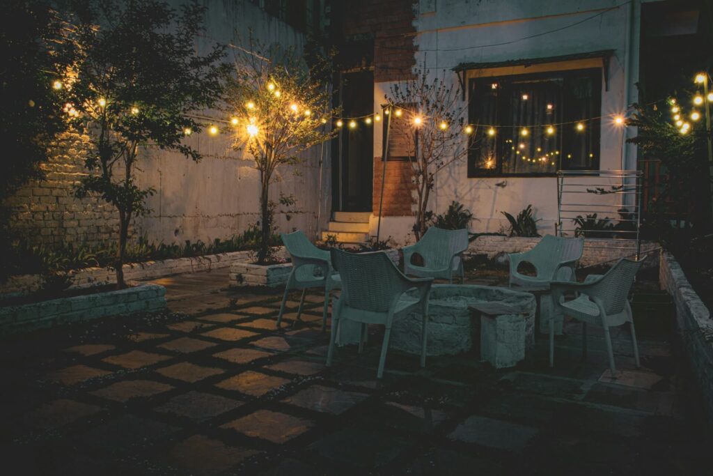 patio lighting at night