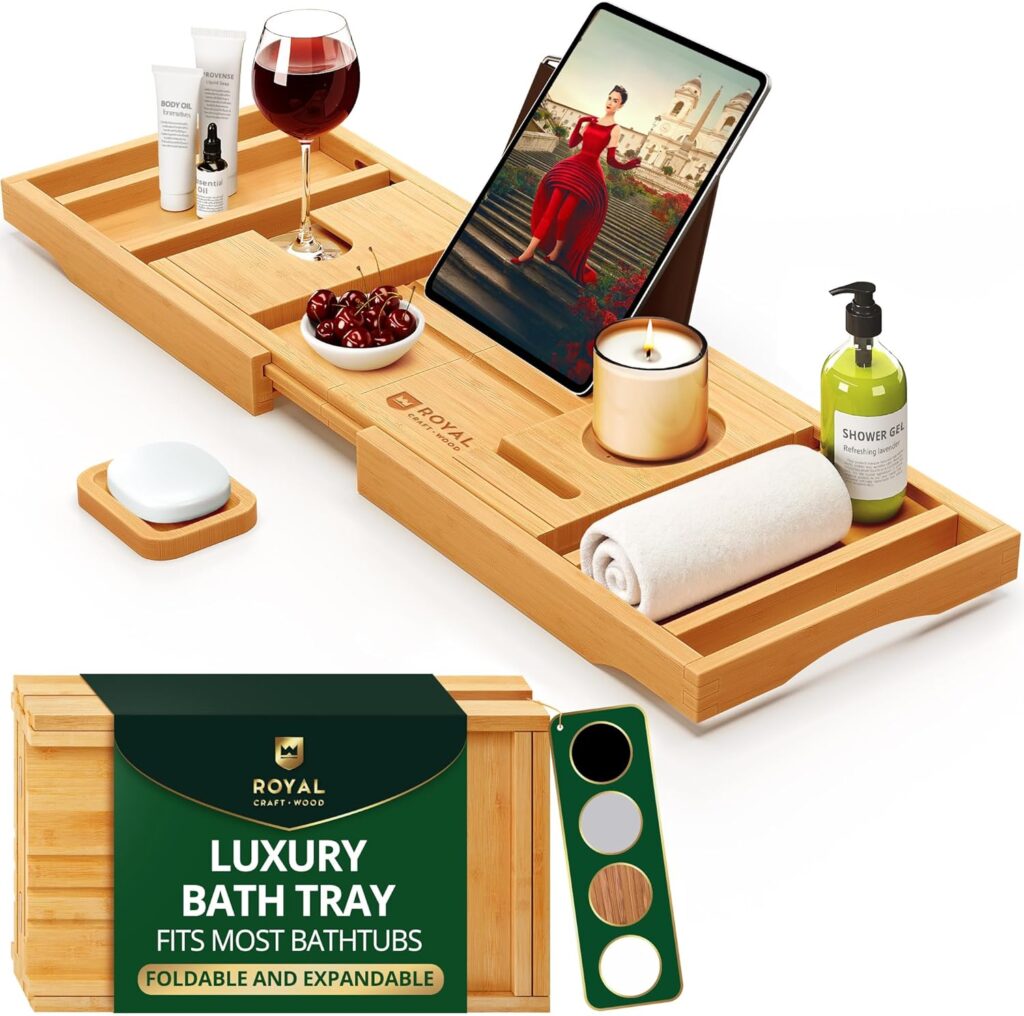 ROYAL CRAFT WOOD Premium Foldable Bathtub Tray Caddy